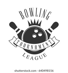 Bowling tournament league vintage label. Black and white vector Illustration