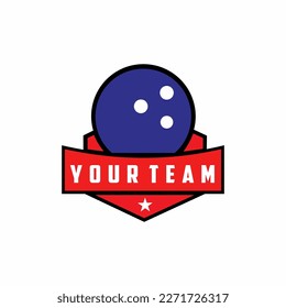 Plantilla del logotipo del Torneo de Bowling con fondo rojo