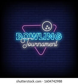 Bowling Tournament Neon Signs Style Text Vector