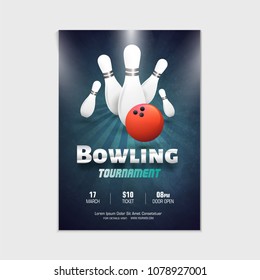 Bowling Tournament Poster, Flyer Or Banner Design.