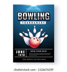 Bowling tournament poster or flyer design with time and venue details.