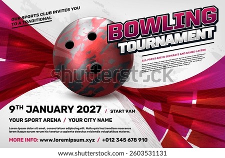 Bowling tournament poster template with ball, dynamic shapes and copy space for text. Vector illustration.