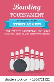 Bowling tournament poster vector illustration. Graphic design