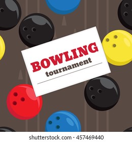 Bowling tournament poster vector template. Seamless texture with bowling balls and bowling alley