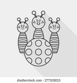Bowling toy flat icon with long shadow, line icon