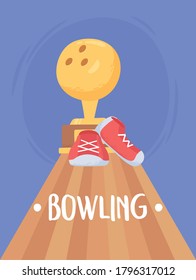 bowling trophy shoes alley game recreational sport flat design vector illustration