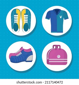 diseño de juego de iconos de uniformes de bolos