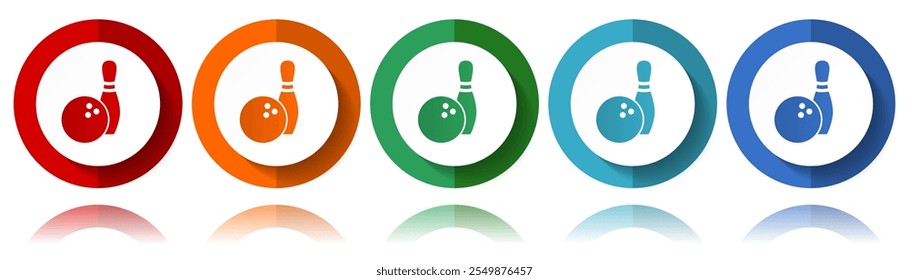 Bowling vector icons, flat icon set for logo design, webdesign and mobile applications, colorful web button collection in eps 10