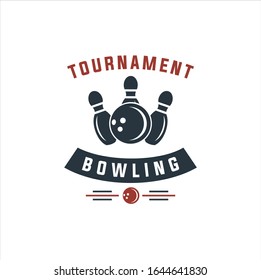Bowling vector logotype, emblem and badge. Club gaming play, skittle and strike illustration. Template for bowling club, tournament, champion, challenge, Bowling vintage logo. 