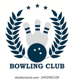 Bowling vector logotype, emblem and badge. Club gaming play, skittle and strike illustration. Template for bowling club, tournament, champion, challenge, Bowling vintage logo.