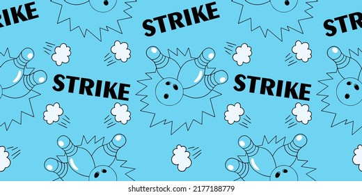 Bowling, vector seamless pattern in the style of doodles, hand drawn
