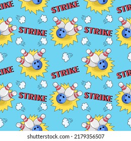 Bowling, vector seamless pattern in the style of doodles, hand drawn