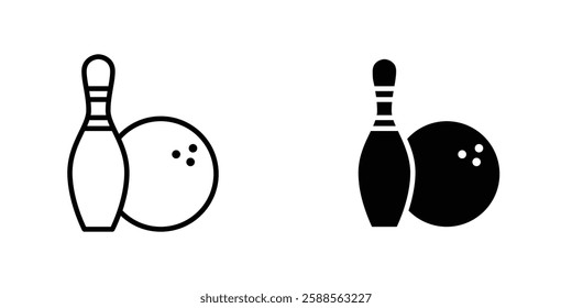 Bowling vectors icons set in filled and strokes on white background