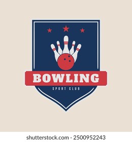bowling vintage logo with emblem minimalist game tournament vector illustration template graphic design