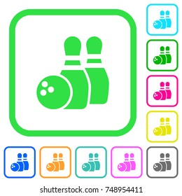 Bowling vivid colored flat icons in curved borders on white background
