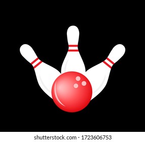 Bowling white pins and red ball. Realistic sport objects for banner, poster, flyer, card, label . Vector illustration