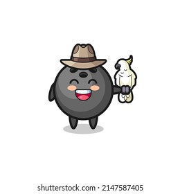 bowling zookeeper mascot with a parrot , cute design
