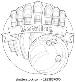 Bowling.Coloring book antistress for children and adults. Illustration isolated on white background.Zen-tangle style. Hand draw