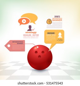 Bowlings Ball Infographics Design and Sports Web Banner or Bowl Stats Elements, Realistic Sport Vector Background