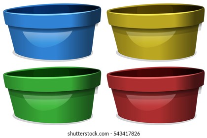 Bowls in four different colors illustration