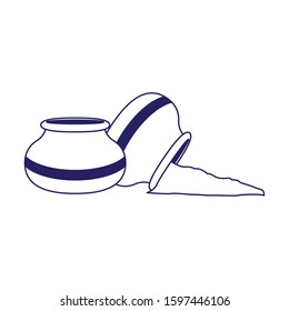 bowls with holi powder over white background, flat design, vector illustration