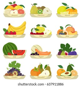 Bowls of month's fruit  isolated on white background