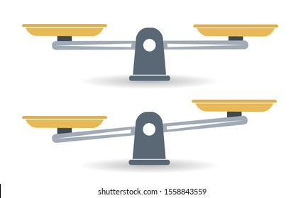 Bowls of scales in balance, an imbalance of scales. Libra, vector illustration