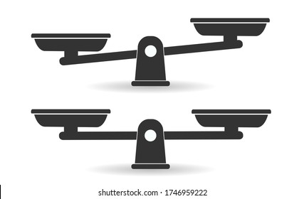 Bowls of scales in balance, an imbalance of scales. Libra, vector illustration