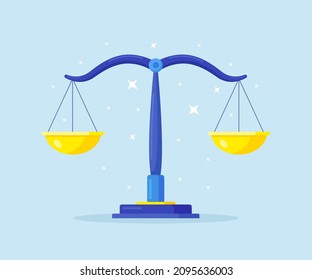 Bowls of scales in balance. Vintage libra isolated on background. Vector illustration