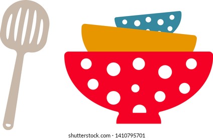 Bowls and turner flat illustration on white