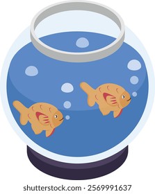 bowl-shaped aquaria isometric flat concept, fish bowls vector color icon design, Pet and Vet symbol, Animal Shelter sign, four legged friends stock illustration