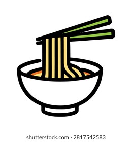 a bown of noodle with chopstick