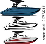 Bowrider Boat vector, Jet motorboat vector, boat vector, line art illustration and one color.