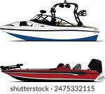 Bowrider Boat vector, Jet motorboat vector, boat vector, line art illustration and one color.