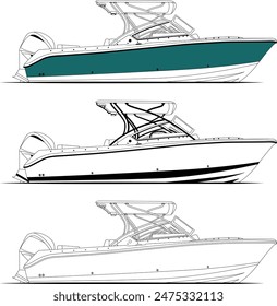 Bowrider Boat vector, Jet motorboat vector, boat vector, line art illustration and one color.