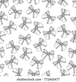 Bows. Black and white illustration, seamless pattern for coloring pages. Decorative and festive background.