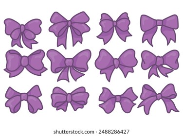 Bows cartoon set, clipart ribbon, vector