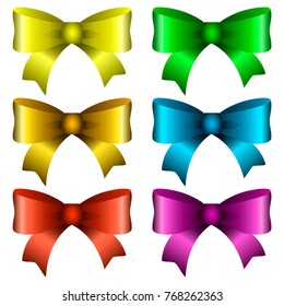Bows collection different colors. Vector colorful illustration.