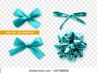 Bows color blue realistic design. Isolated gift bows with ribbons with shadow.