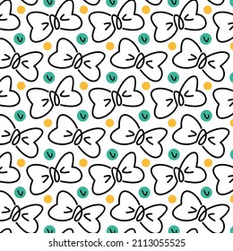 Arcos dibujados con líneas negras y círculos de colores. Patrón vectorial plano sobre un fondo blanco.