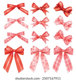 Bows elements vector set isolated on white in watercolor stye