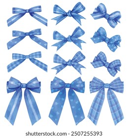 Bows elements vector set isolated on white in watercolor stye