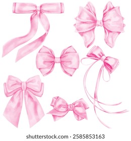 Bows elements vector set isolated on white in watercolor stye