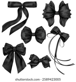 Bows elements vector set isolated on white in watercolor style