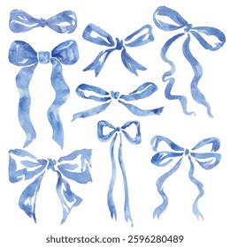 Bows elements vector set isolated on white background hand draw watercolor.