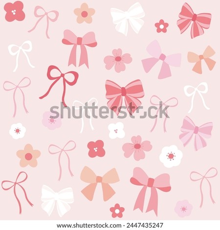 bows and flowers seamless pattern  on pastel pink background ,vector illustration