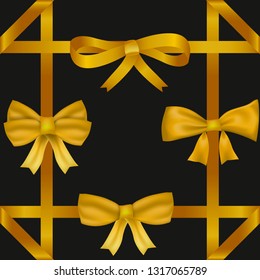 Bows gold realistic design. Isolated gift bows with ribbons.