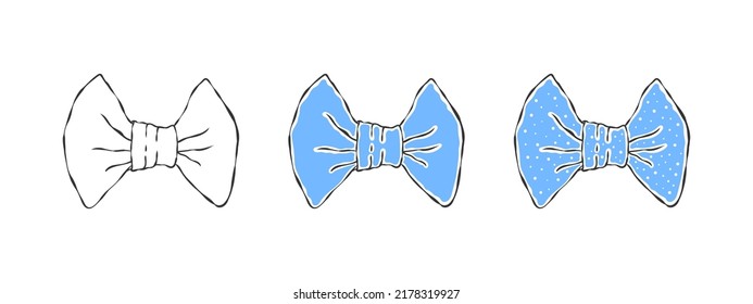 Bows. Hand drawn light blue bow. Drawing sketches bow. Vector illustration