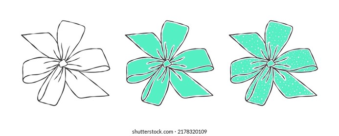 Arcos. La mano dibujó una reverencia verde claro. Cintas decorativas para fiestas de cumpleaños. Ilustración del vector