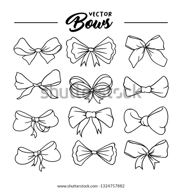 Bows Handdrawn Illustrations Set Ribbon Knots Stock Vector (Royalty ...